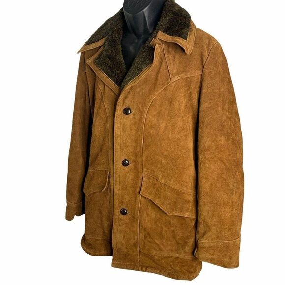 Vintage 70s Sears Leather Faux Fur Coat 40 L - Picture 3 of 7